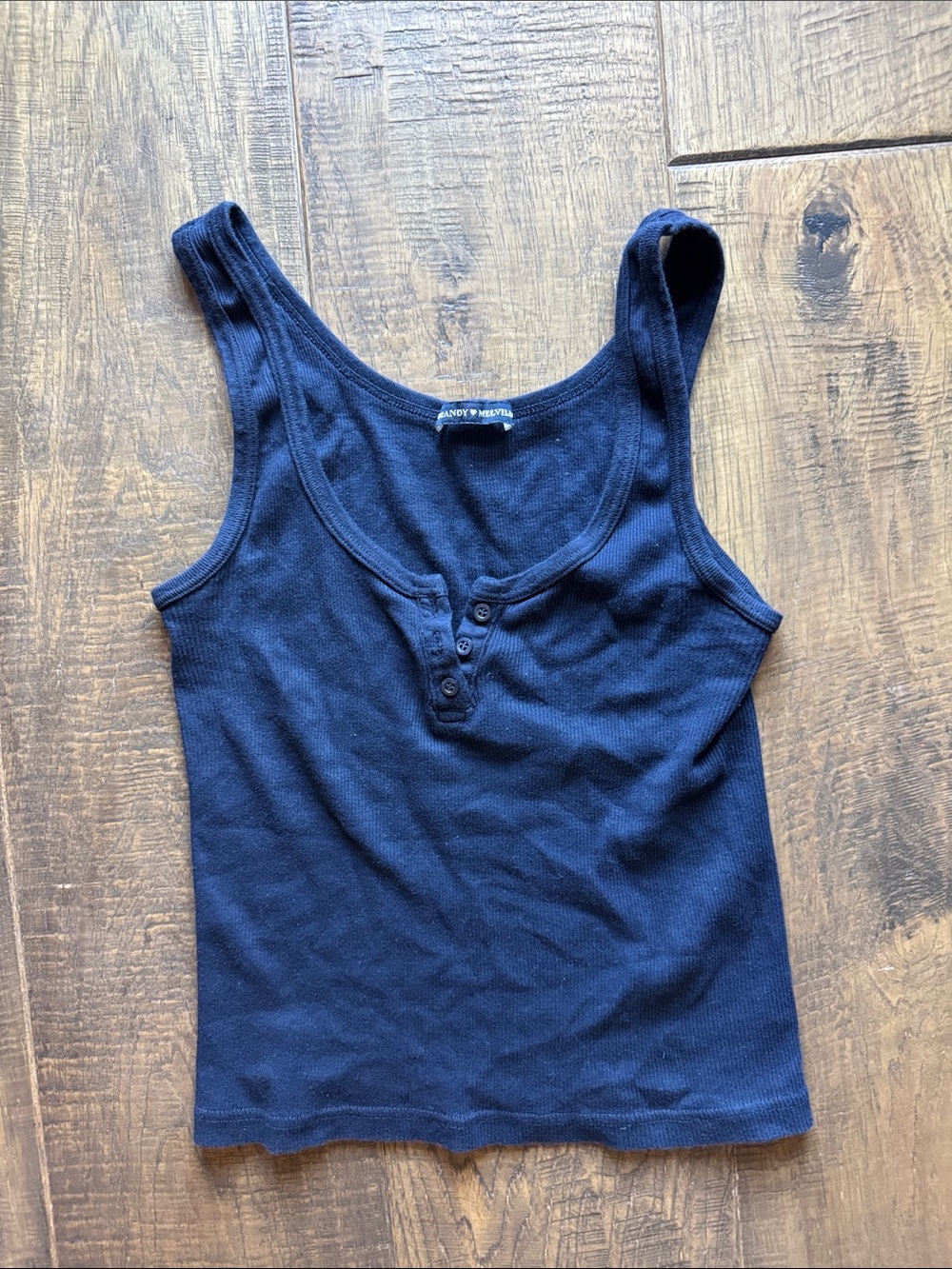 Brandy Melville Navy Ribbed Henley Tank
